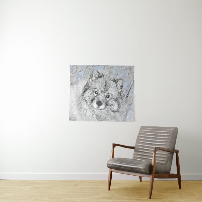 Tenture Peinture Keeshond Beth - Joli art original chien (En situation (horizontale))