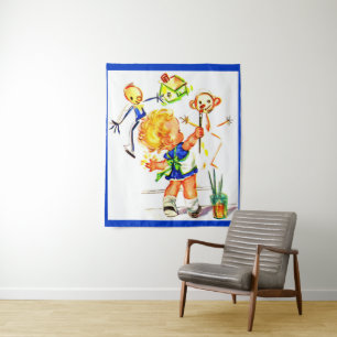 Tenture peinture mignonne de petite fille sur le mur
