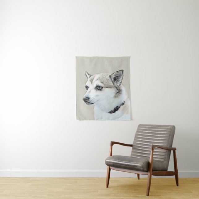 Tenture Peinture norvégienne Lundehund - Art original chie (En situation)