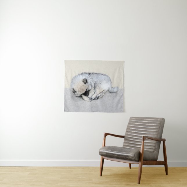 Tenture Peinture originale de chiot Keeshond endormi (En situation (horizontale))
