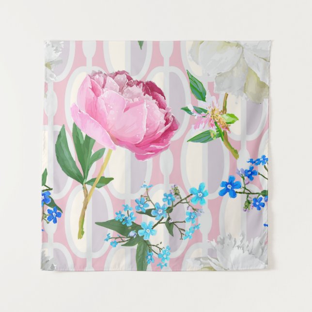 Tenture Peonies and forget-me-nots. Seamless backgroundart (Devant)