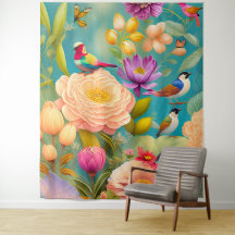 Peonies et Oiseaux aux couleurs pastel