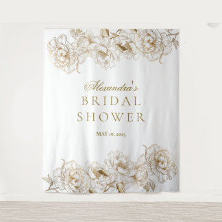 Tenture Peonies florales Blanc Golden Elegant Fête des mar