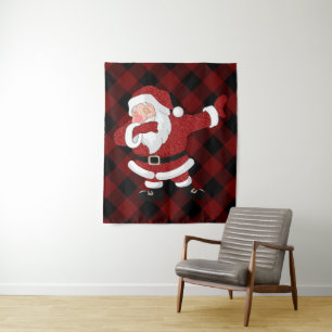 Tenture Père Noël à carreaux rouges faisant la dab   Buffa