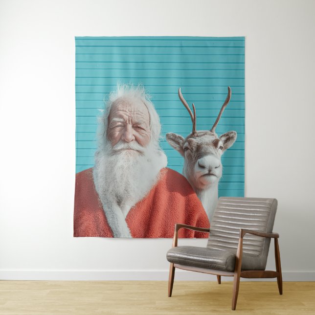 Tenture Père Noël et Duo de Fêtes de Renne (En situation)
