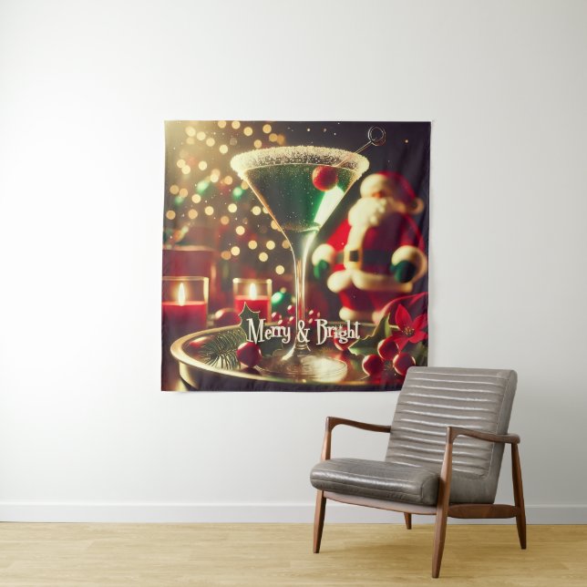 Tenture Père Noël Rétro 50s Martini Vert de Noël (En situation)