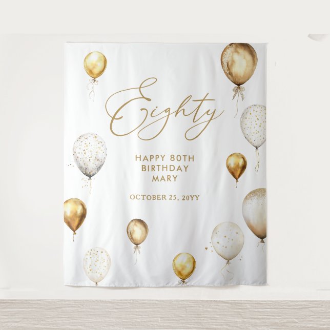 Tenture Personalised 80th Birthday Gold Balloon (Devant)