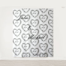 Personalize Wedding Backdrop Black and White Heart