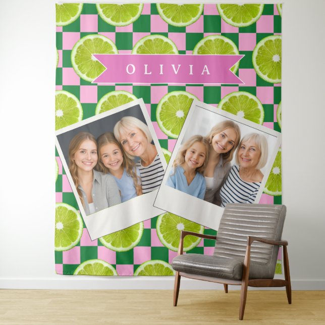 Tenture Personalized Lime Gingham Citrus Custom Name (En situation)