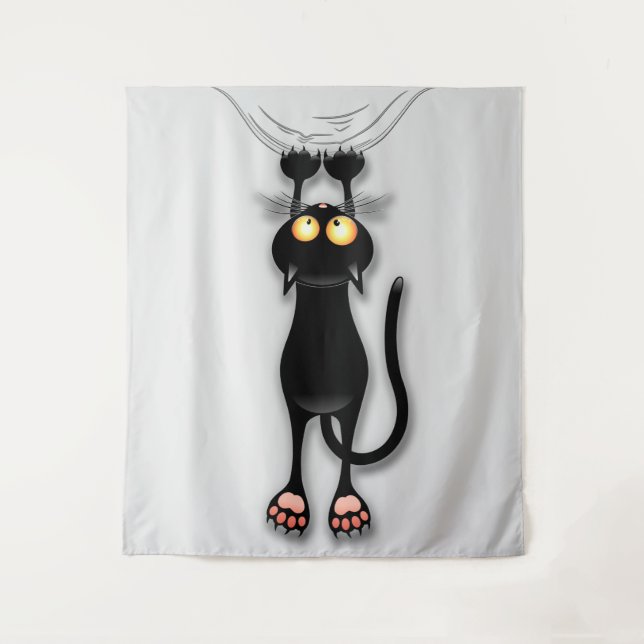 Tenture Personnage de chat drôle grattant le tissu (Devant)