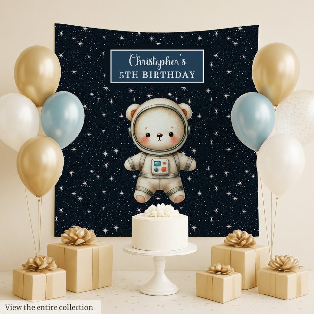 Tenture Personnalisé Teddy Astronaut garçon Anniversaire C (Personalized Teddy Astronaut Boy Birthday Backdrop)