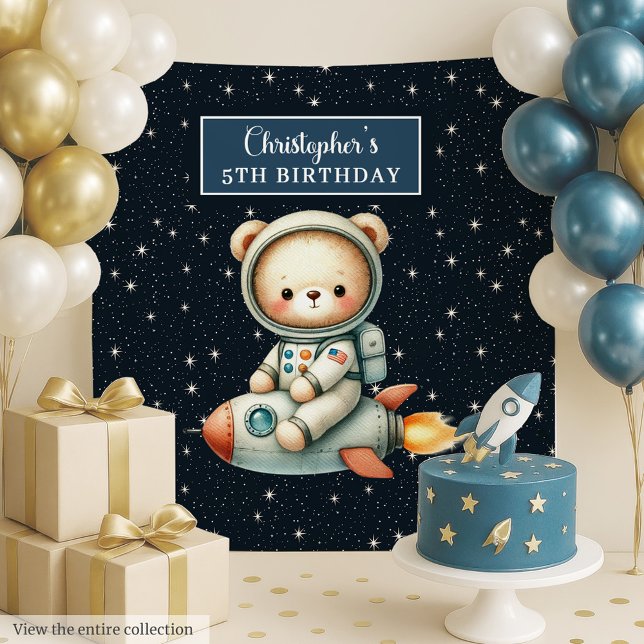 Tenture Personnalisé Teddy Astronaut garçon Anniversaire C (Personalized Teddy Astronaut Boy Birthday Backdrop)