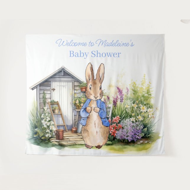 Tenture Personnaliser Pierre le baby shower lapin (Devant (Horizontal))