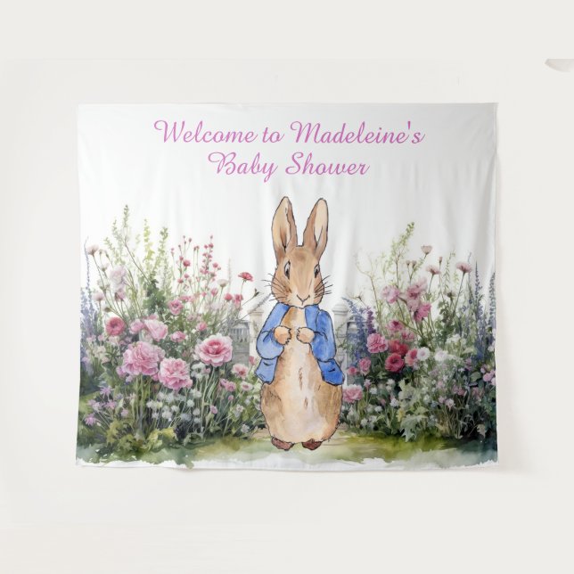 Tenture Personnaliser Pierre le lapin dans le baby shower  (Devant (Horizontal))