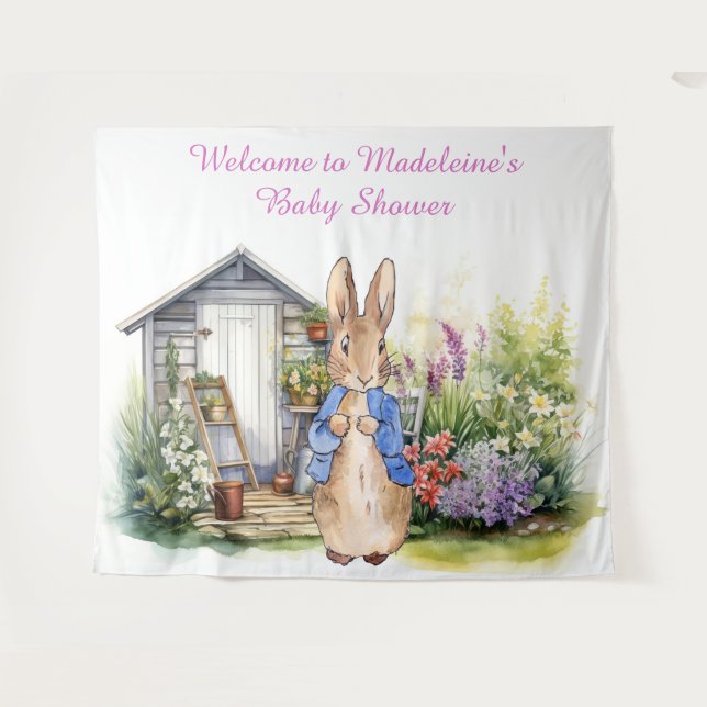 Tenture Personnaliser Pierre le lapin dans le baby shower  (Devant (Horizontal))