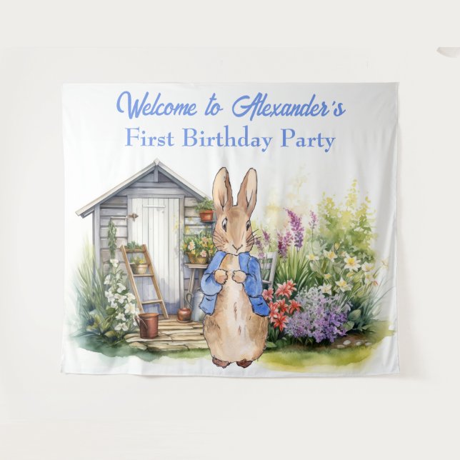 Tenture Personnaliser Pierre le lapin Première fête d'anni (Devant (Horizontal))