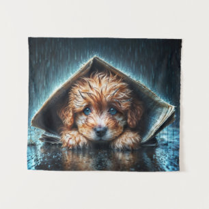 Tenture Petit chien mignon dans la pluie jour avec les yeu