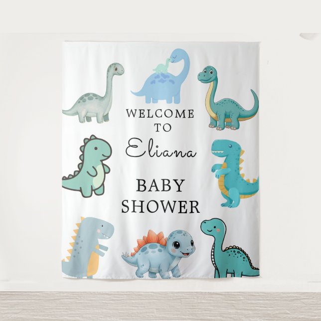Tenture Petit dinosaure Baby Shower mignon (Devant)