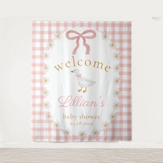 Tenture Petit Fou Rire Rose Gingham Baby Shower  (Devant)