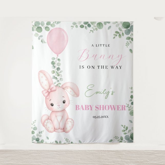 Tenture Petit Lapin Fête de Naissance Fille Eucalyptus Aqu (Devant)
