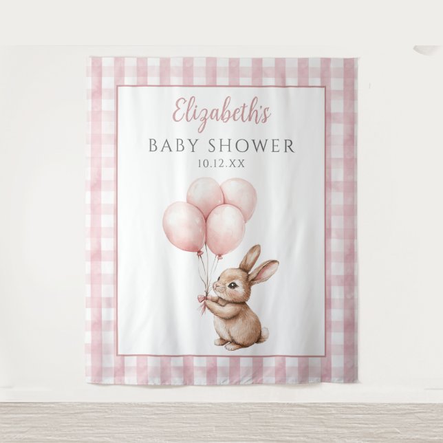 Tenture Petit lapin rose Baby shower mignon Fond photo (Devant)