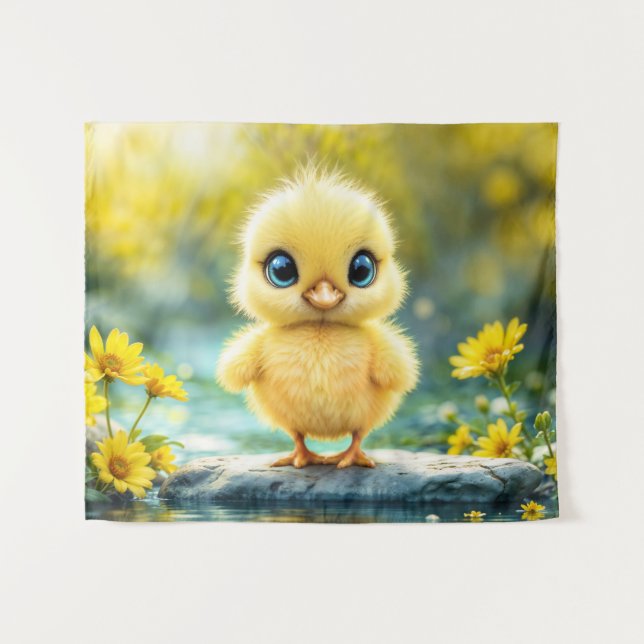 Tenture Petit oiseau doux prés jaune fleurs (Devant (Horizontal))
