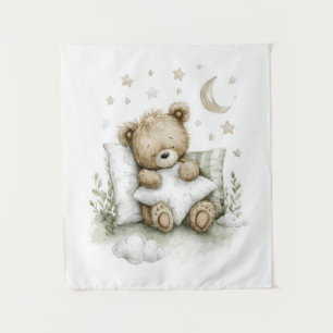 Tenture Petit ourson doux endormi sur des nuages duveteux