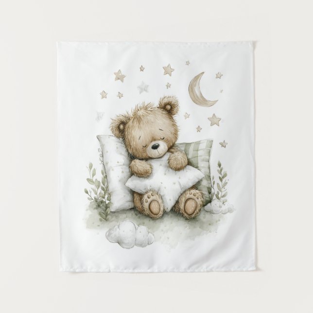 Tenture Petit ourson doux endormi sur des nuages duveteux (Devant)