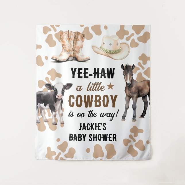 Tenture Petite Baby Shower de Rodéo de Cow-Boy (Devant)