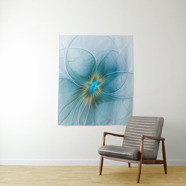 Tenture Petite Beauté Moderne Bleu Or Fractal Art Flower (En situation)