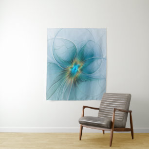 Tenture Petite Beauté Moderne Fleur d'Art Fractal Bleu Or