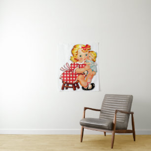 Tenture Petite fille rétro vintage poupée enfant