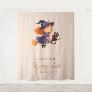 Tenture Petite Sorcière & Chat Fête Prénatale de Fille d