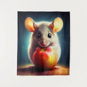 Tenture Petite souris mignonne avec pomme brillant art cui