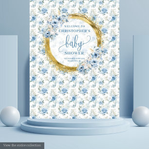 Tenture Petites fleurs bleues pastel shower pour bébé garç