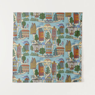 Tenture petites maisons de ville motif