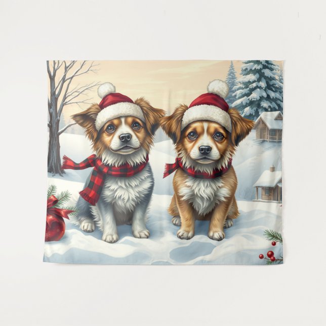 Tenture Petits chiens en hiver avant l'arrivée et l'hiver  (Devant (Horizontal))