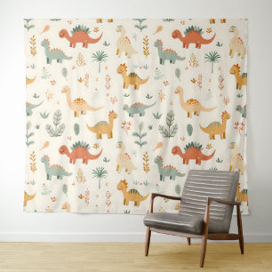 Tenture Petits Dinosaures Beige Neutre Tons