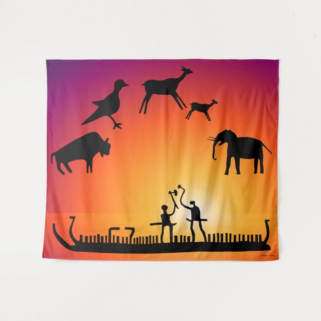 Tenture Petroglyphes préhistoriques Viking Ship (Devant (Horizontal))