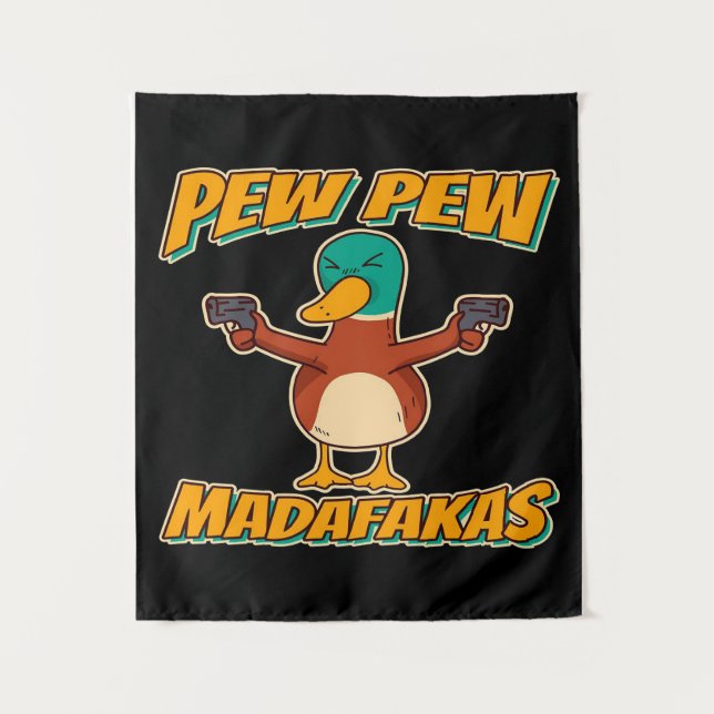Tenture Pew Pew Duck | Couverture de lancer à motif de can (Devant)