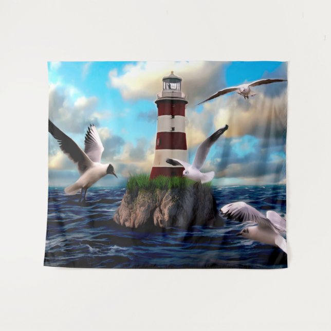 Tenture Phare et oiseaux (Devant (Horizontal))