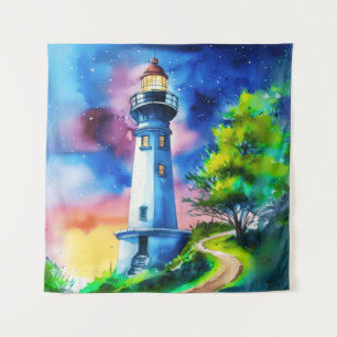 Tenture Phare sous un ciel étoilé