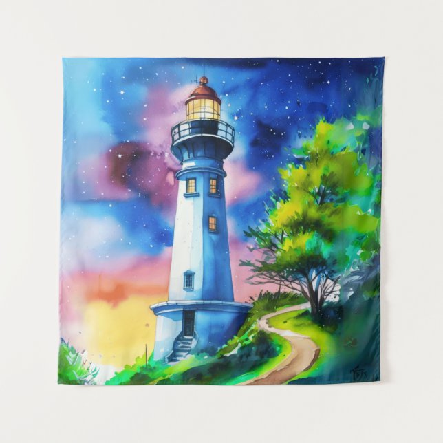 Tenture Phare sous un ciel étoilé (Devant)