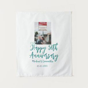 Tenture Photo 50e anniversaire ruban turquoise nom da