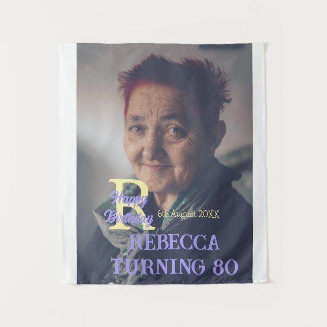 Tenture Photo 80e anniversaire ajouter nom date moderne vi (Devant)
