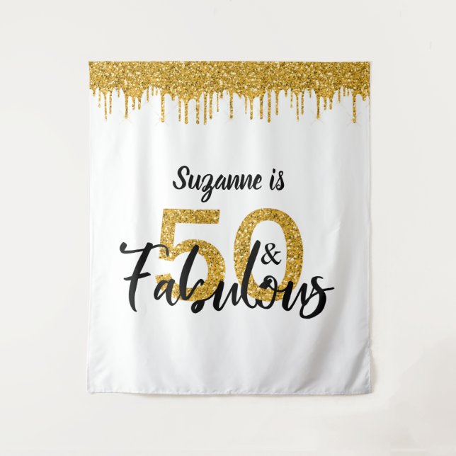Tenture Photo Backdrop Booth 50 et Fabulous Party Gold (Devant)
