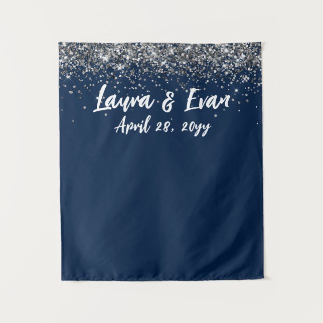 Tenture Photo Booth Prop de la Marine Blue Silver & White  (Devant)