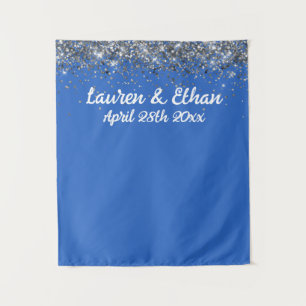 Tenture Photo Booth Prop Mariage bleu et argent personnali