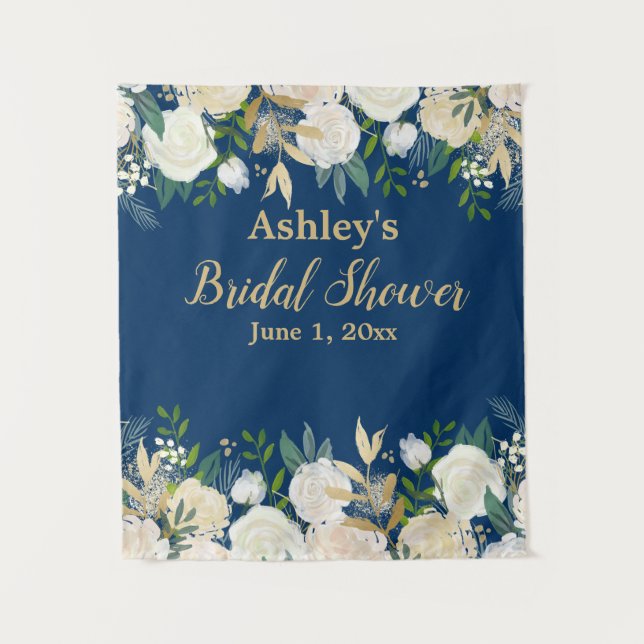 Tenture Photo Booth Prop marine et Fête des mariées or sur (Devant)