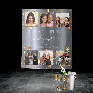 Tenture Photo d'amis étoiles or argent anniversaire